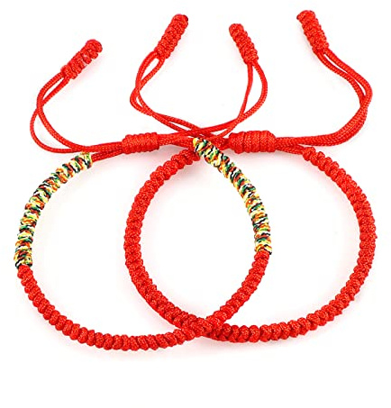 2 st/set tibetanska buddhistiska flätade armband för kvinnor män rött rep lyckoarmband justerbart armband smycken vänskapspresenter, röd