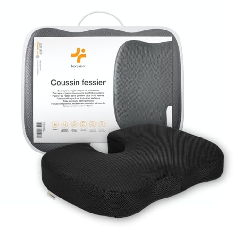 Inphysio U-förmiges Kissen - Ergonomisches Sitzkissen für Bürostühle - Hypoallergener Formgedächtnisschaum - Lindert Rückenschmerzen - 45 x 35 x 7 cm