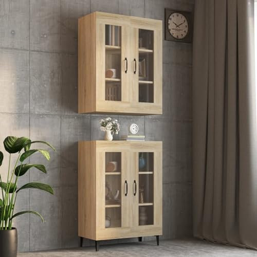 LAPOOH Hängeschrank, Wandschrank Wohnzimmer, Aufsatzschrank, Sonoma-Eiche 69,5x34x90 cm - 812288