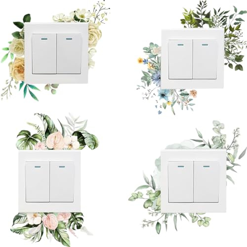 GORGECRAFT 8 Hoja de Pegatina para Interruptor de Planta Verde,Pegatinas de Pared con Hojas de Flores,Plantas Frescas Tropicales Extraíbles,Decoración de Interruptor de Luz,Murales Artísticos