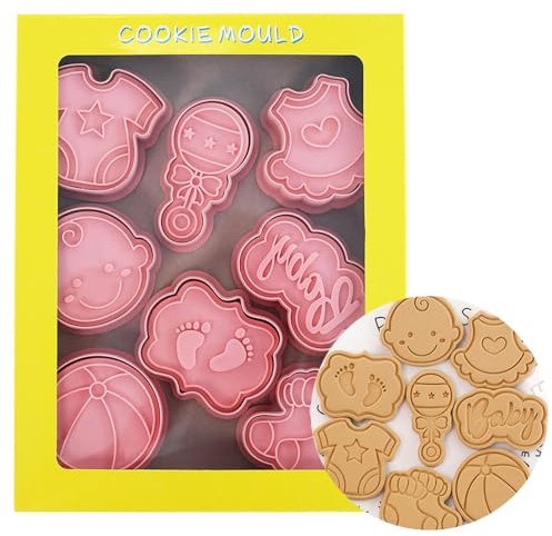 Set di 8 formine per biscotti 3D per baby shower, in plastica, per biscotti, simpatiche formine per biscotti per baby shower, decorazioni per feste