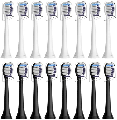 16 Stück Whitening Clean Ersatzbürsten Kompatibel mit Philips Sonicare Elektrische Zahnbürste, 8er Weiße und 8er Schwarz Bürstenköpfe.
