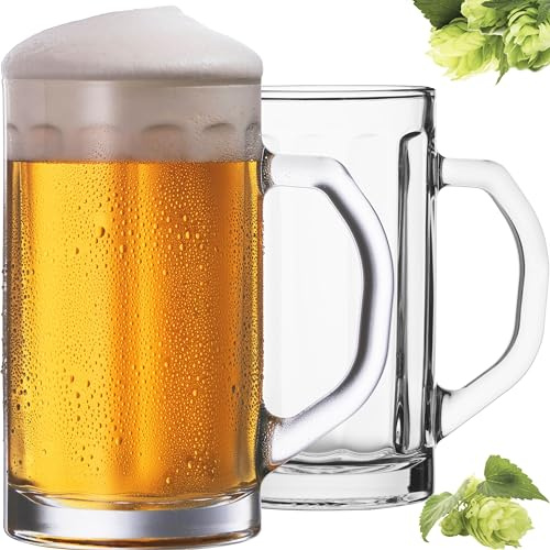 PLATINUX Bierseidel mit Henkel aus Glas Set 2-Teilig 500ml (max. 650ml) Bierkrug Maßkrug Bierkrüge Biergläser 0,6L