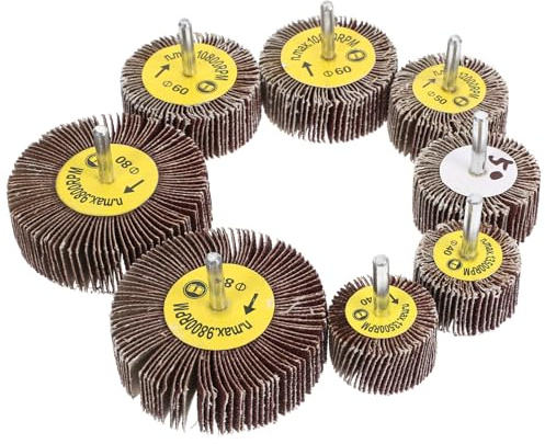 Gatuida Set 8 Pezzi Ruote Lamellari Abrasive Assortite 40-80#, Piccole Testine Di Levigatura Gambo 6mm Per Smerigliatrice Elettrica, Mole Rotanti Compatibili Trapano Per Metallo, Legno e Plastica