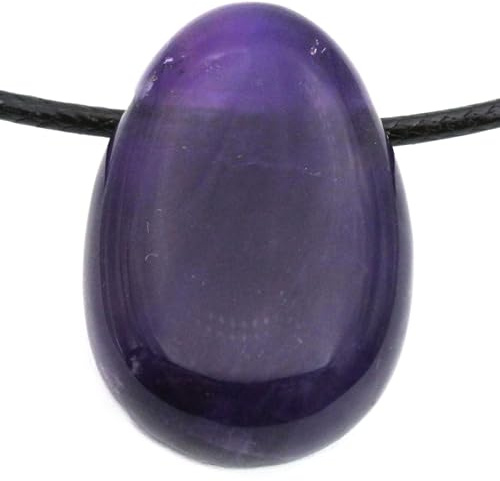 Véritable pendentif en améthyste en forme de goutte avec ruban en coton ciré - Pierre de tambour percée - Fermeture rotative en acier inoxydable