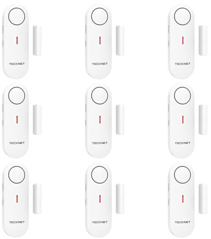 TECKNET Door Alarm Sensor, Mini Window Alarm Sensors, Door Sensor Alarm for Home Security Systems with Quick Loud 100dB Ring Alarm, Wireless Burglar Alarms for House, Shop, Office, Garage (9 PCS)