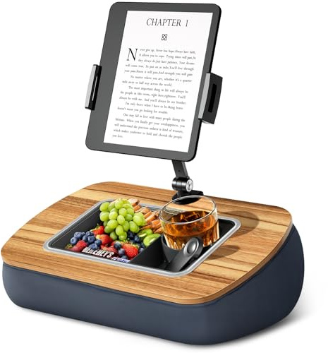 ERGONOV Tablet Pillow Stand for Lap Use,Adjustable iPad Holder with Snack Bowl,360° Rotating Clip for 4.7-13 Kindle,Phone,Tablet.Ideal for Hands-Free Reading and Relaxation on Bed,Couch,Recliner,Gray