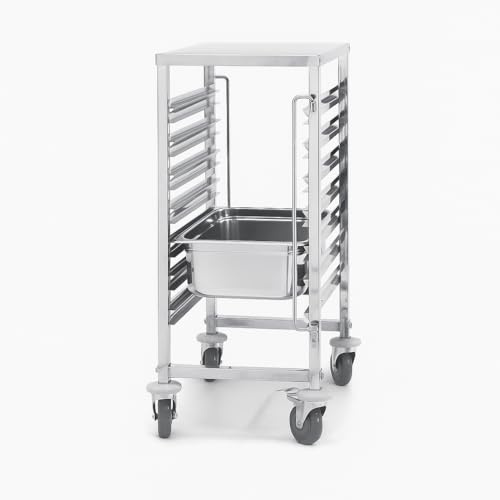 Arredo Chef - Chariot GN 1/1 – Échelle Porte-Plateaux 7 Niveaux en Acier INOX – pour Cuisine Professionnelle, Boulangerie, Restaurant, Collectivité – roulettes Pivotantes avec Freins