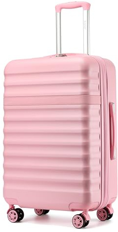 KONO Koffer Trolley Mittelgroß Koffer Reisekoffer von ABS+PC Hartschalenkoffer mit 4 Rollen TSA Schloss (Rosa,L)