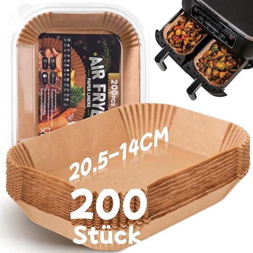 200 Stück Backpapier für Heißluftfritteuse mit Doppelkammer, 20,5x14CM Airfryer Backpapier für Ninja Dual Zone/Double Stack, kompatibel Ninja AF300EU, AF400EU, AF400EUCP Anderen Dual Zone Air Fryer