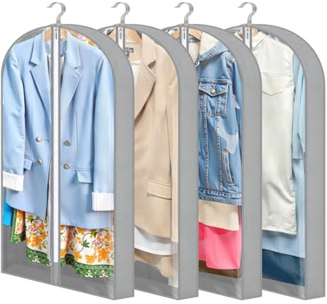 Dntorx 4 Stück Kleidersack, 100 x 60 cm Kleidersäcke mit 10 cm Seitenfalten, Transparente Kleiderschutzhülle mit Reißverschluss Kleiderhülle für Anzug Hemd Kleider Mantel