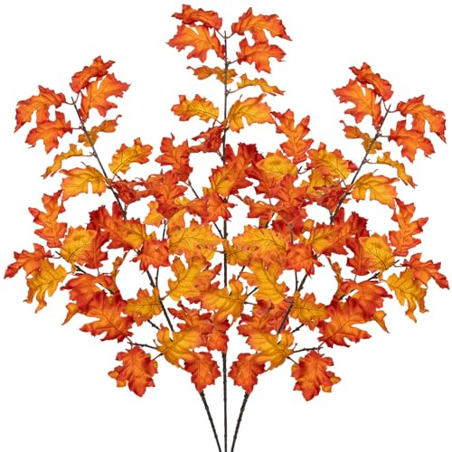 Oairse 3 steli artificiali di quercia autunnale alti 87 cm, rami di quercia autunnali realistici steli per vaso, casa, tavolo, centrotavola, matrimonio, Ringraziamento e decorazione di Halloween