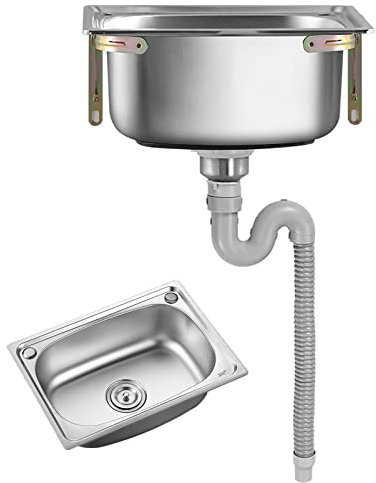Handwaschbecken aus Edelstahl mit Abtropffläche für Küche, Bar, Restaurant, Einzelschüssel, Außenhandwaschstation für Wäsche und Garten