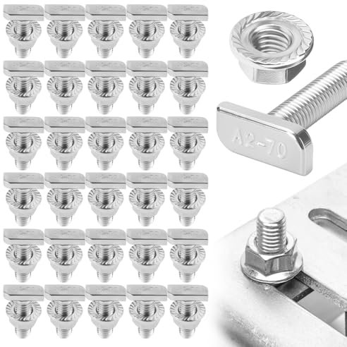 20 Pezzi Viti Testa a Martello M8 Inox e 20 a2-70 Viti con Testa a Martello M8x30 per Impianti Fotovoltaici Binari Serre e Fotovoltaico Tetti Rigidi