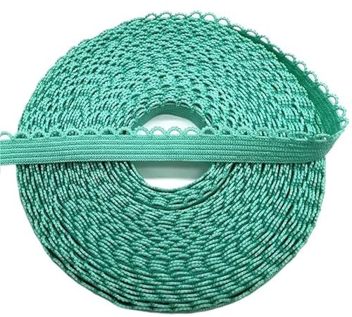 LIUCHUCHU Spitzenband 5 Yards 10 mm elastisches Spitzenband, umklappbares Spandex-Gummiband for Nähen von Spitzenbesatz, DIY-Stirnband, Unterwäsche, Dessous-Zubehör Spitzenborte(Cyan,5 Yards)
