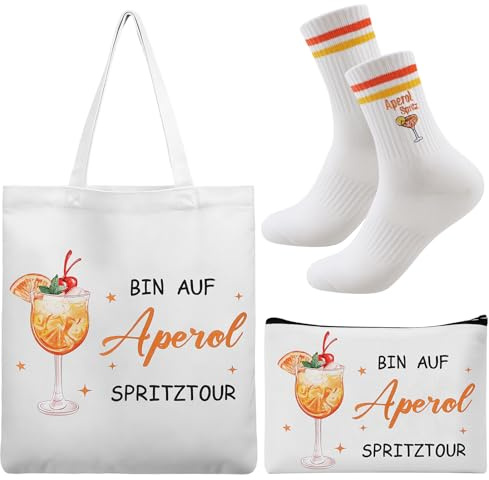 dusaniyali Aperol Spritz Geschenkset Tasche Socken Kosmetiktasche Frauen | Druck mit Cocktail-Motiv, passend als Geburtstagsgeschenk für Mama, Oma, Schwester, Kollegin und alle Cocktailliebhaber
