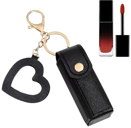 Tragbares Etui für Lippenstift, kleines Etui für Lippenstift | kleine Kosmetiktasche – elegantes Mini-Etui aus PU-Leder für Lippenstift mit Herzanhänger für Lippenstift und, Schwarz, Consu