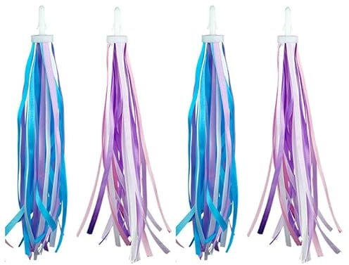 zuylikxy 2 Pairs Bike Streamers,Tassels for Kids' Bicycle Handlebars, Scooter Accessories with Grips(Powder Purple White,Blue White Purple Mixed Color)