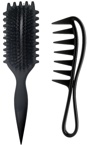 Bounce Curl Brush, Set of 2 with Hair Brush for Curls and Highlight Comb, Brush and Comb for Curls, Ideal for Salon and Household (Black)