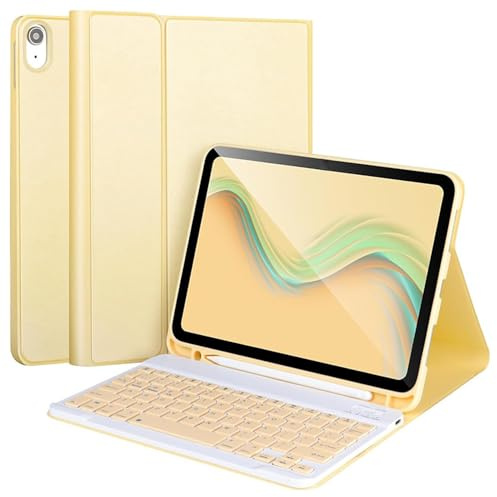 FAYGAOAI Funda con Teclado para iPad (A16) 11.ª/10.ª Generación, Contiene Ñ, Teclado Desmontable para iPad A16 11 Pulgadas 2025, 10.ª Generación, 10,9 Pulgadas 2022,Amarillo