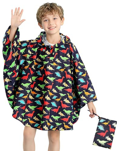 Keyck Mantellina Pioggia Bambini, Impermeabile Bambino Poncho Leggera Traspirante Giacca Bambina con Cappuccio, Riutilizzabile Ragazzi Ragazze Mantella Antipioggia 3-5 Anni, Dinosauro