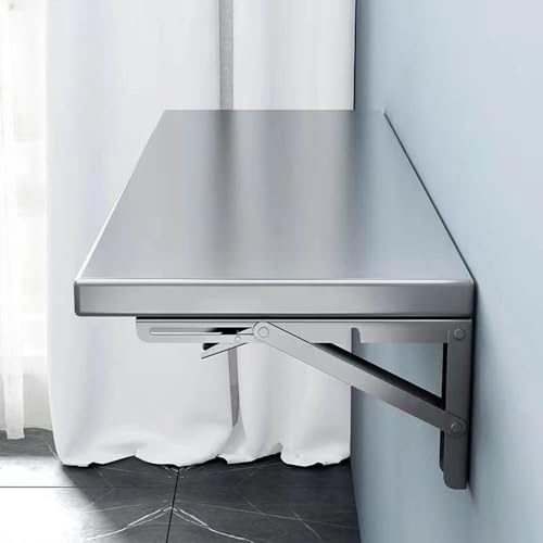 Tavolo pieghevole da parete in acciaio inox, scrivania galleggiante per piccoli spazi, postazione di lavoro multifunzione, tavolo da pranzo per cucina, con staffe (120 x 30 cm)