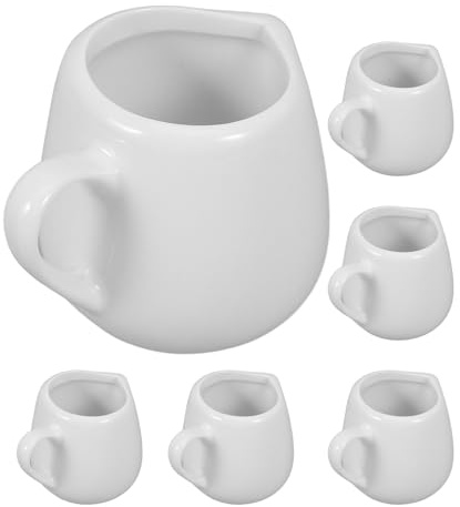 Mini Brocca Latte in Ceramica Bianca 50ml, 6 Pezzi | Beccuccio e Manico Ergonomici, Resistente a Macchie e Odori, Facile da Pulire
