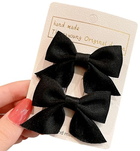 2pcs Hair Bow Clips, Black Satin Bow Alligator Clips Non-Slip Barrettes for Women, Soft Ribbon Ponytail Cute Hair Accessories for Women Girls