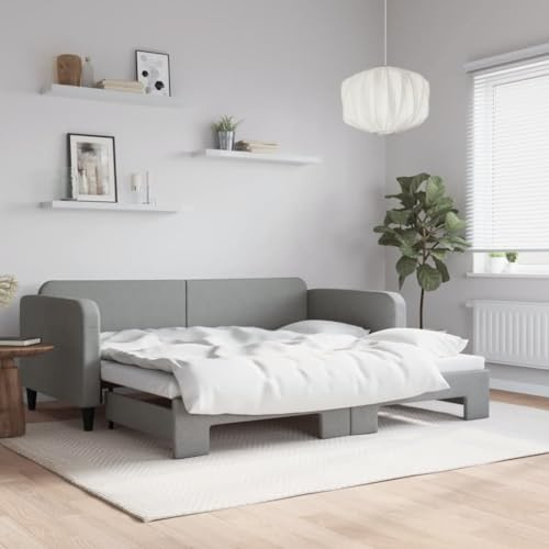 Frdhee Bettrahmen Schlafzimmermöbel,Tagesbett Ausziehbar Hellgrau 90x200 cm Stoff,Jugendbett für Schlafzimmer,Stabil & Platzsparend