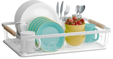 SEVANTE Abtropfgestell Geschirr Edelstahl Weiß 43x31,5x11,3 cm - Geschirrabtropfgestell Kitchen - Geschirrständer - Moderne Abtropfgestell - Dish Drainer