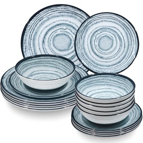 Melamin Geschirr Set Schiefer 6 Personen Blau Wohnwagen Camping Picknick