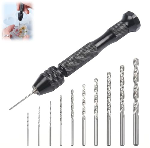 Kit de 11 Pièces Mini Perceuse Main Précision, Perceuse Manuelle Manuelle Compacte Hélicoïdale Compacte avec Forets Remplaçables (0,8-3,0 mm), Main Professionnelle pour Bricolage, Modèles, Bois