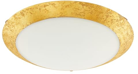 EGLO LED Deckenleuchte Montenovo, 1 flammige Deckenlampe klassisch | Wohnzimmerlampe aus Metall in Goldfarben und Glas in Weiß, Schlafzimmerrlampe, LED Flurlampe warmweiß
