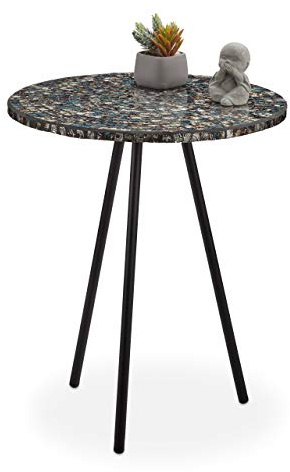 Relaxdays Beistelltisch Mosaik, runder Ziertisch, handgefertigtes Unikat, Mosaiktisch, HxD: 50 x 41 cm, schwarz-gold