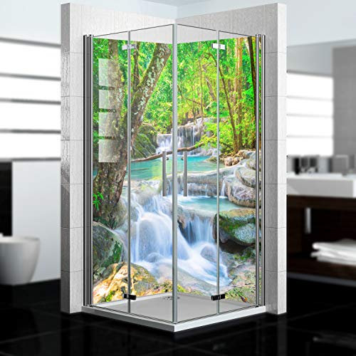 Dedeco 2x Premium Bad Duschrückwand mit Motiv: Wasserfall V8, 90x200cm, wasserfest, hochwertig fugenlose Wandverkleidung aus 3mm-Alu-Verbundplatte, Fliesenersatz ohne Bohren, Made in Germany