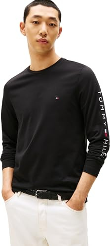 Tommy Hilfiger Camiseta de manga larga Hombre Tommy Logo de algodón, Negro (Black), M