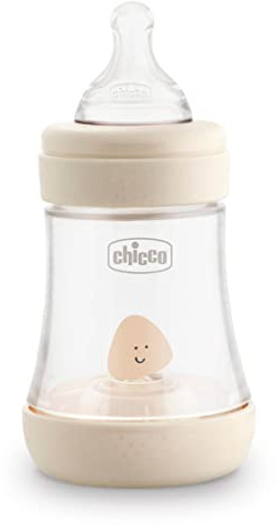 Chicco PERFECT 5 Anti-Kolik 150 ml Babyfläschchen, Baby Flasche für Neugeborene mit Langsamen Fluss 0+ Monate mit Weichem Silikon-Sauger, 150 ml Biofunktionale Babyflasche mit Intui-Flow System, Beige