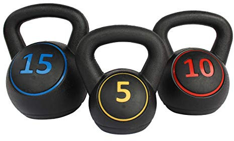 KKB Sport 3pce Kettlebell Weight Set with Stand for Cross Training, MMA Training, Home Exercise - 5, 10 & 15lbs (2.2kg, 4.5kg & 6.8 kg)