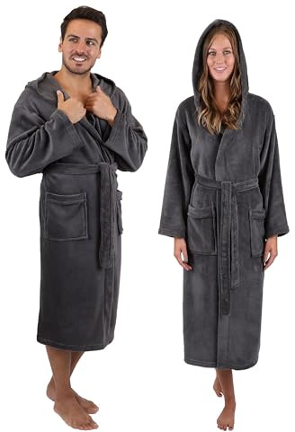 Betz Mikrofaser Bademäntel für Herren und Damen - Saunabademantel - langer Bademantel - Saunamantel mit Kapuze - STOCKHOLM - Größe S-M anthrazit