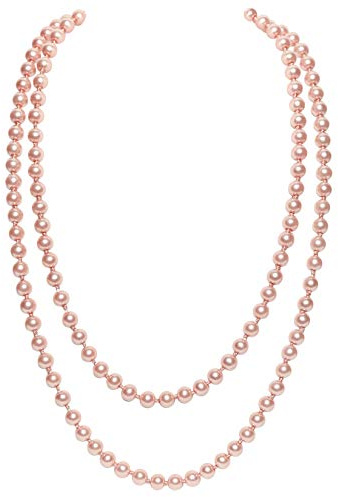 BABEYOND Gatsby Long Knot Pearl Necklace 1920s Flapper Imitation Pearls Necklace Pink