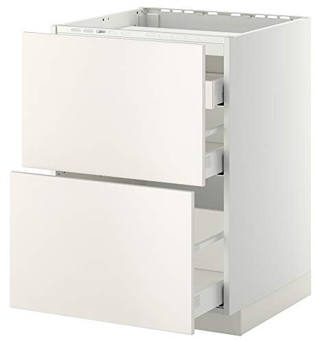 METOD/MAXIMERA Table de cuisson avec 2 façades/3 tiroirs 60 x 61,6 x 88 cm Blanc/Veddinge Blanc