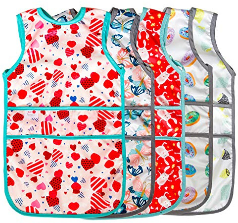 Joyo roy Mess Proof Baby Bibs for Eating Waterproof Toddler Bibs 2-4 Years Soft Machine Washable Sleeveless Smock Bib for Baby Girl Travel Reusable Led Weaning Apron for Feeding Bib with Food Catcher