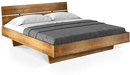 moebel-eins CURBY Massivholzbett Doppelbett Wangenbett mit Kopfteil aus massiver Thermo -Fichte, hochwertige Verarbeitung, einfacher Aufbau, Made in Germany, 200 x 200 cm, Vintage