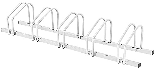 COSTWAY Fahrradständer Standparker Bodenständer Aufstellständer mit 4/5/6 Fahrrad Stellplätze, Mehrfachständer Stahl für Garage und Garten (Für 5 Fahrräder, Silber)