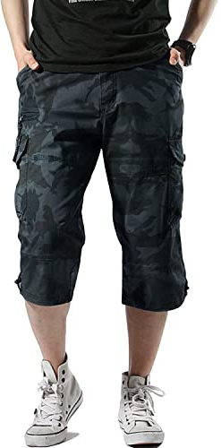 Misfuso Short Bermuda Homme Cargo avec Ceinture Taille Élastique Coton | 3/4 short homme,pantacourt décontracté homme