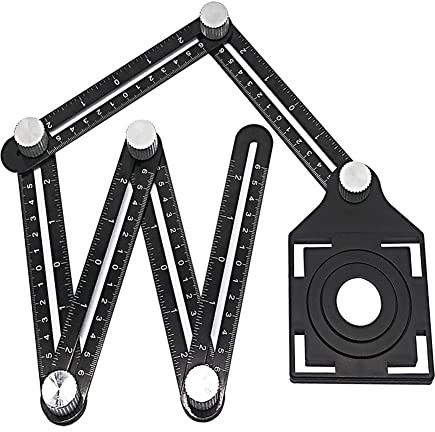 Angzhili 1 Pack Multi Angle Measuring Ruler,Aluminum Alloy Multi-Function Angle Ruler,6 Section Ceramic Tile Opening Locator, Angle Measurement Tool,Band Hole Locator