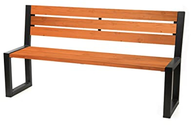 Sellon24® Parkbank Wetterfest Gartenbank Stahl Massiv Holz Gestell Gartenmöbel Modern Sitzbank Outdoor 02004T