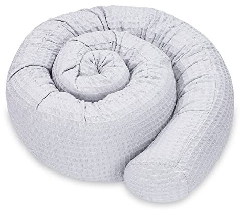 Totsy Baby Seitenschläferkissen Bettschlange Body Pillow 150 cm Baumwolle Waffel- Kopfkissen lang Bettrolle Schlafkissen Nackenrolle Kissen Oeko-Tex Grau