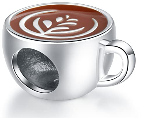 Charms de tasse de café pour bracelet de fête des mères pandora, faites une pause charm de café au lait en argent sterling 925 perles coffee cup avec émail, cadeaux pour maman/grand mere/retraite