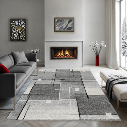 the carpet Pearl – Moderner Kurzflor Teppich, dichter Flor, geometrisches Muster, Konturenschnitt, Wohnzimmer & Schlafzimmer Teppich, Kariert, Grau, 200 x 280 cm